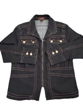 Ashley Stewart Black Denim Jacket with Contrast Stitching